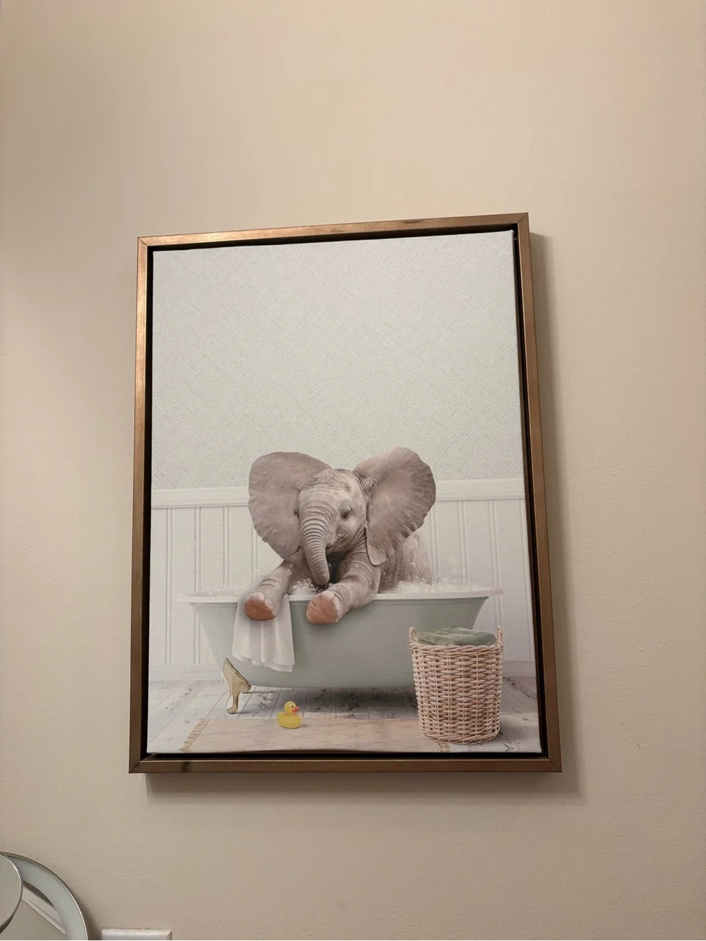 Source Unknown Baby Elephant Bathtub Wall Art - Beige, White, Light Brown